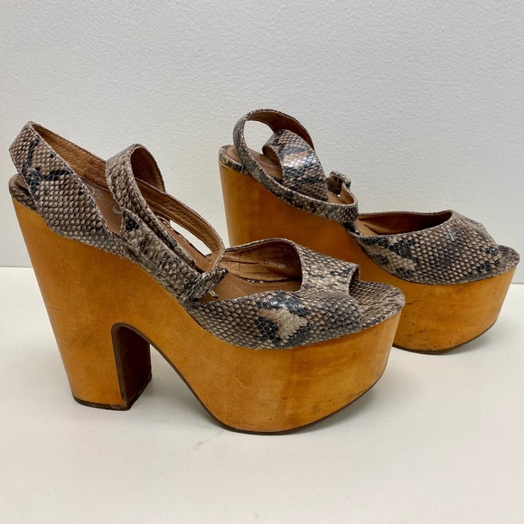 Jefferey Campbell Havana Last Wood Heel Wedge Snake Print Sandal Size 8 - Picture 5 of 5